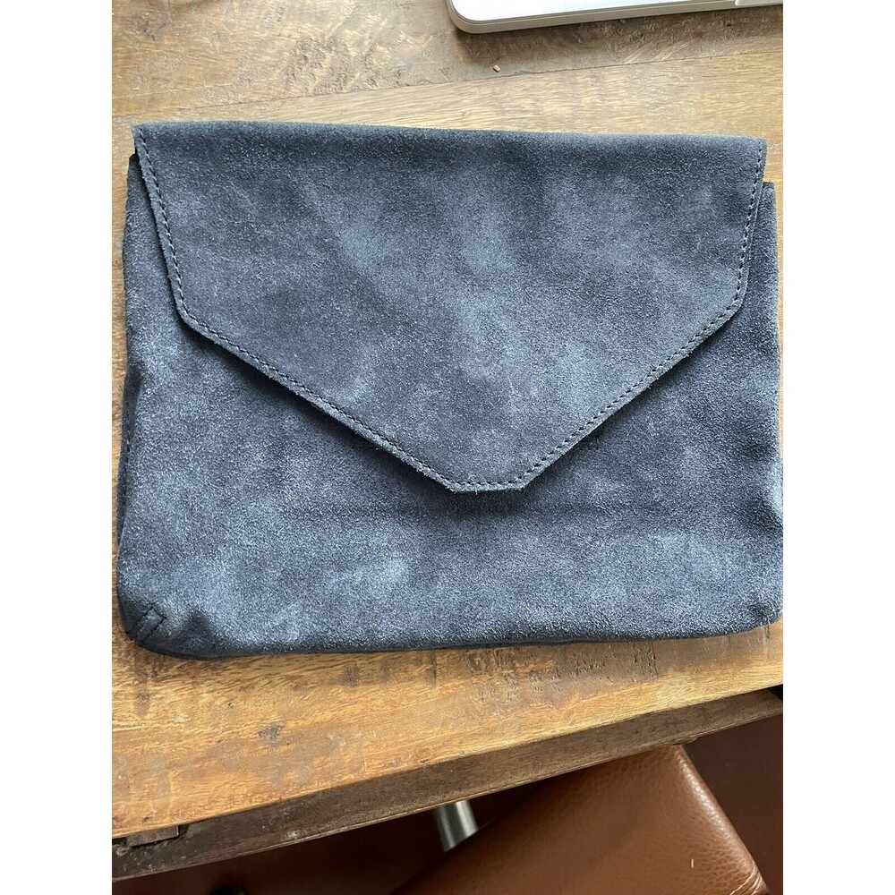 ASOS DESIGN suede tuck front clutch bag Purse Navy Blue - Picture 6 of 11